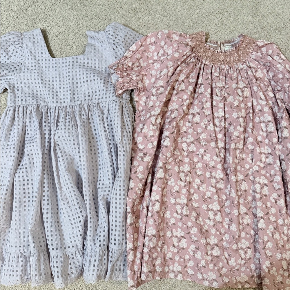 Pink Floral Smocked Neck Dress/ blue flowy noralee dress